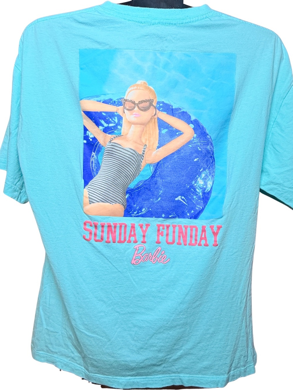Barbie Turquoise "Sunday Funday" Graphic Tee with Pink Text